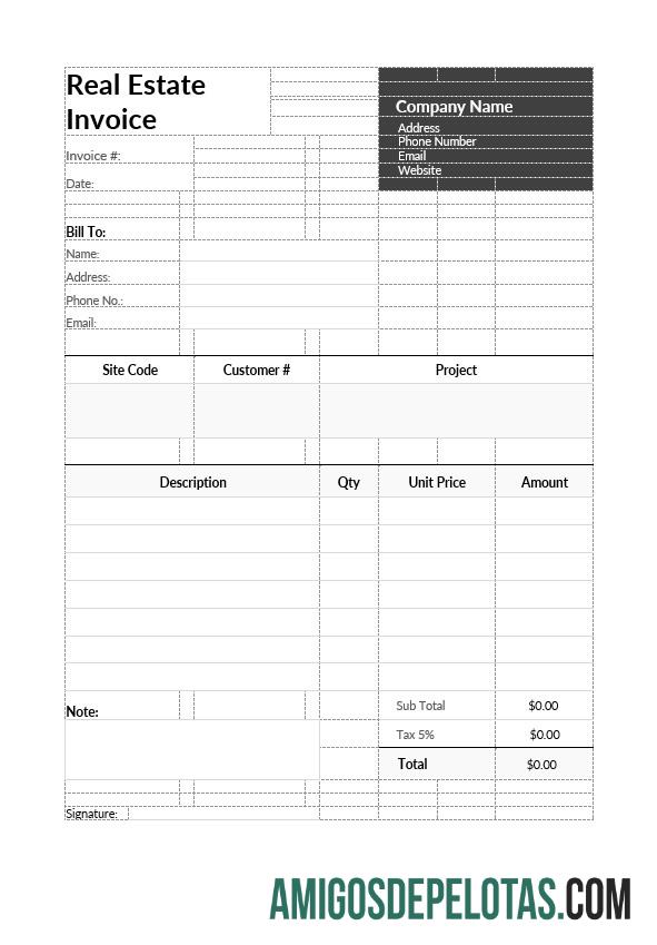 imprimível Modelo de fatura imobiliária